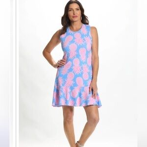 Ana Clare MJ Flounce Dress S Blue/pink boating sleeveless stretch dress